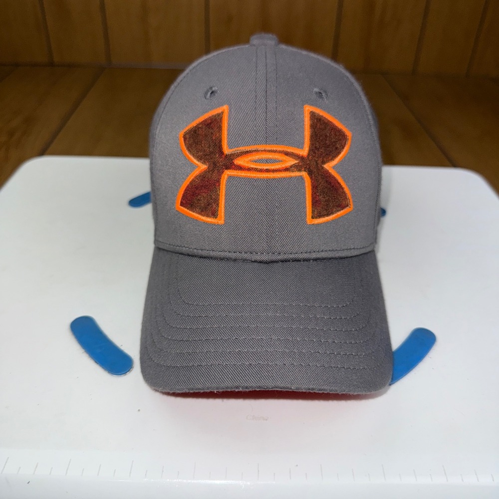 Under‎ Armour Kids Gray Orange Embroidered Logo Baseball Hat Youth SM/MD Cap